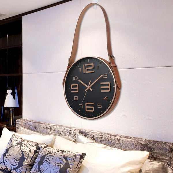 Horloge Murale suspendue avec ceinture en cuir